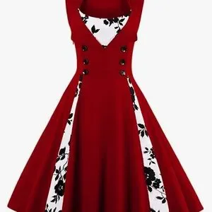 retro a line dresses A-Line Cocktail Dresses Vintage Dress Wedding Guest Tea Length Sleevel –  Koutun Dress main image 0